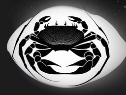 Abstract crab silhouette in moonlight tattoo. Nocturnal embrace of the soulful waters.  minimalist black white tattoo style