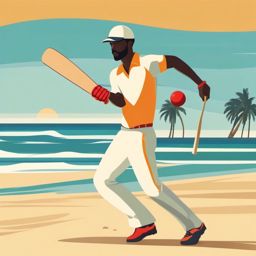 Beach Cricket Fielder Clipart - A beach cricket fielder in a ready stance.  color vector clipart, minimal style