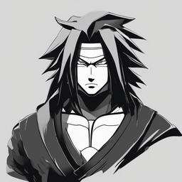 drawing of Madara Uchiha anime  minimal rough sketch scribbles,doodles,black and white