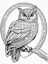 Owl Coloring Pages - Owl with a frog  simple coloring pages