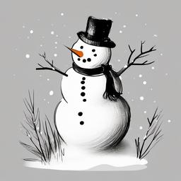 drawing of christmas snowman  minimal rough sketch scribbles,doodles,black and white