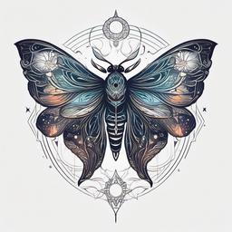 Celestial Moth Tattoo - Infuse cosmic elements into your tattoo with a celestial-inspired moth design.  simple vector color tattoo, minimal, white background