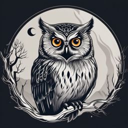 Boreal owl tattoo against the backdrop of the moon, embodying mystery.  color tattoo style, minimalist design, white background