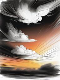 drawing of clouds during sunrise  minimal rough sketch scribbles,doodles,black and white