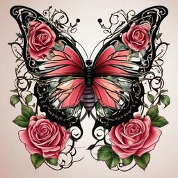 rose vine butterfly tattoo  