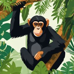 Cute Chimpanzee in a Rainforest Canopy  clipart, simple