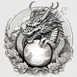 Japanese dragon holding crystal ball  ,tattoo design, white background