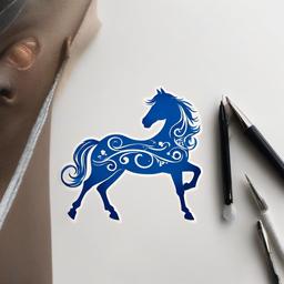 Blue Horse Shoe Tattoo - Infuse your ink with a touch of whimsy and luck with a blue horse shoe tattoo, combining equestrian and symbolic elements in a creative design.  simple tattoo,minimalist,white background