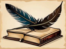 Aged Book Beside a Feather Quill Pen on Parchment Scroll Clipart - An aged book resting beside  color clipart, minimalist, vector art, 