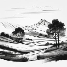 simple drawing of landscape  minimal rough sketch scribbles,doodles,black and white