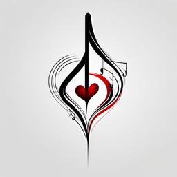 Heartbeat Music Tattoo - Celebrate the rhythmic beauty of music with a tattoo that combines a heartbeat and musical elements.  simple vector color tattoo,minimal,white background