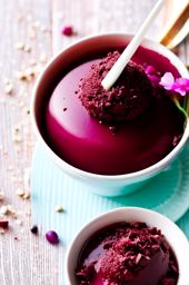 an indulgent chocolate mousse, velvety and rich, garnished with chocolate curls. 