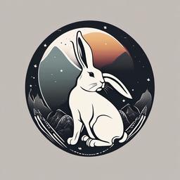 bunny and moon tattoo  minimalist color tattoo, vector