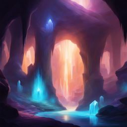 crystal caverns - sketch a hidden world within crystal caverns, glowing with ethereal light. 