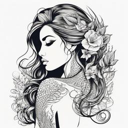 Mermaid with Tattoos - Showcase a unique mermaid adorned with tattoos in your tattoo design.  simple vector color tattoo,minimal,white background