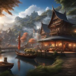 asuna yuuki,organizing a grand feast to celebrate unity among adventurers,a scenic lakeside village detailed matte painting, deep color, fantastical, intricate detail, splash screen, complementary colors, fantasy concept art, 8k resolution trending on artstation unreal engine 5
