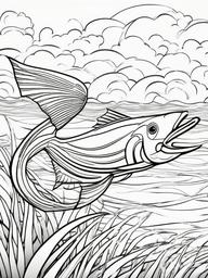 Flying Fish Coloring Pages - Leaping Out of Water Swimmers  black outline printable sheet, coloring page