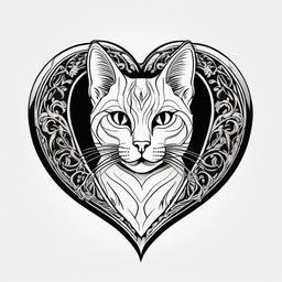 Cat in Heart Tattoo - Tattoo featuring a cat inside a heart-shaped design.  minimal color tattoo, white background