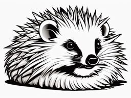 Hedgehog Tattoo - Adorable hedgehog curled up into a spiky ball  few color tattoo design, simple line art, design clean white background