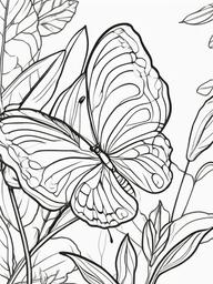 Butterfly on a Leaf Coloring Pages - Gentle Butterfly Resting on Green Leaves  minimal black outline printable sheet, coloring page