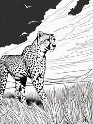 Cheetah Coloring Pages - Fastest Land Mammal in Action  black outline printable coloring page