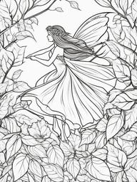 Fairy with Autumn Leaves Coloring Pages - Fairy Frolicking in Falling Autumn Leaves  minimal black outline printable sheet, coloring page