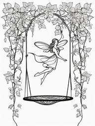 Fairy on a Swing Coloring Pages - Fairy Swinging on a Magical Vine  minimal black outline printable sheet, coloring page