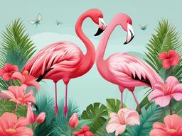 Flamingo clipart - flamingo with flowers in a garden  