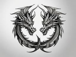 2 Headed Dragon Tattoo - Tattoo featuring a dragon with two heads for a unique design.  simple color tattoo,minimalist,white background