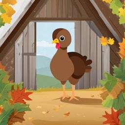 Turkling clipart - Baby turkey exploring the barn, ,vector color clipart,minimal