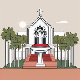 Church clipart - church with a baptismal font  color,minimalist,vector clipart