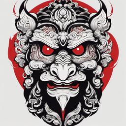 tengu mask tattoo design  simple color tattoo,white background,minimal