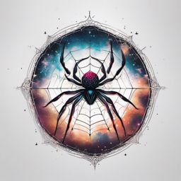 Spider Tattoo-cosmic spider design with celestial elements, adding an otherworldly twist to this eight-legged creature. Colored tattoo designs, minimalist, white background.  color tatto style, minimalist design, white background