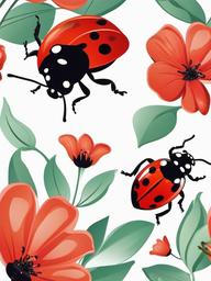 Bug clipart - Ladybug with black spots on a flower.  vector style illustration, white background