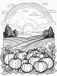 Pumpkin Patch with Sun Coloring Pages - Bright Sun Shining Over the Pumpkin Patch  minimal black outline printable sheet, coloring page