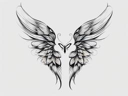 angel wings and butterfly tattoo  simple color tattoo, minimal, white background