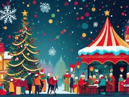 Christmas Market Celebration Background with Frosty Holiday Festivities wallpaper splash art, vibrant colors, intricate patterns