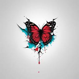 broken heart butterfly tattoo  simple color tattoo, minimal, white background