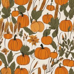 October clipart - autumn harvest scene with pumpkins and corn  color,minimalist,vector clipart