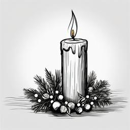 drawing of christmas candle  minimal rough sketch scribbles,doodles,black and white