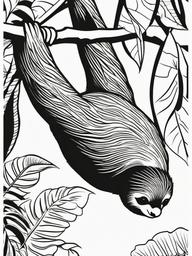 Sloth Coloring Pages - Slow Hanging Rainforest Creature  black outline printable coloring page