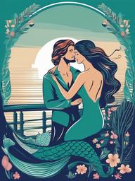 Mermaid clipart - mermaid and sailor sharing a moment on a ship  color,minimalist,vector clipart