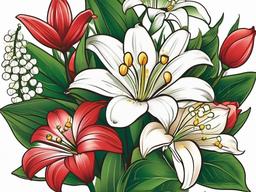 Daisy and Lily of the Valley Tattoo-Stunning tattoo with daisies and lilies of the valley, symbolizing sweetness, purity, and happiness.  simple vector color tattoo