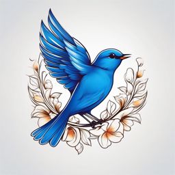 Bluebird Tattoo - Bluebird singing a cheerful melody on a sunny day  few color tattoo design, simple line art, design clean white background