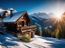 Alpine Chalet Getaway  background picture, close shot professional product  photography, natural lighting, canon lens, shot on dslr 64 megapixels sharp focus