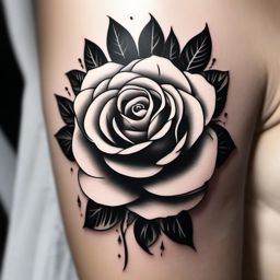 Bullet piercing through a rose tattoo. Fusion of strength and beauty.  minimalist black white tattoo style