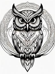 Dainty Owl Tattoo - Embrace delicacy and charm with a dainty and intricately designed owl tattoo.  simple color tattoo,vector style,white background