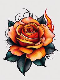 rose fire tattoo  simple color tattoo,white background