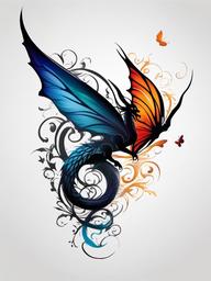 dragon with butterfly wings tattoo  simple color tattoo, minimal, white background