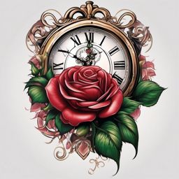 Rose and clock tattoo, Clock and a rose intertwined, reminder that time and love are forever linked. , tattoo color art, clean white background